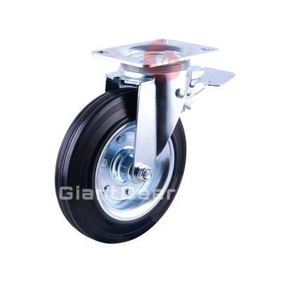 China Swivel With Brake Loading Capacity 200KG 250KG Wholesale Industrial Black Rubber Waste Bin Casters Wheel With Brake for sale