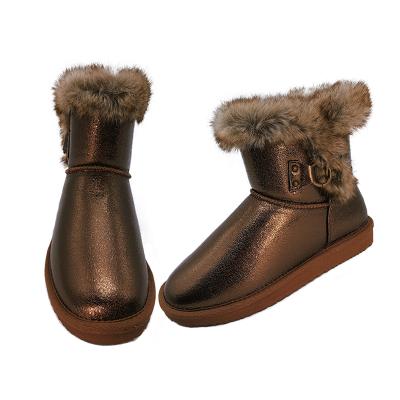 China Fluffy Lady Warm Shoes Snow Boot Women Winter Snow Boots PU Fur Collar Cheap Thermal Metal Rings for sale