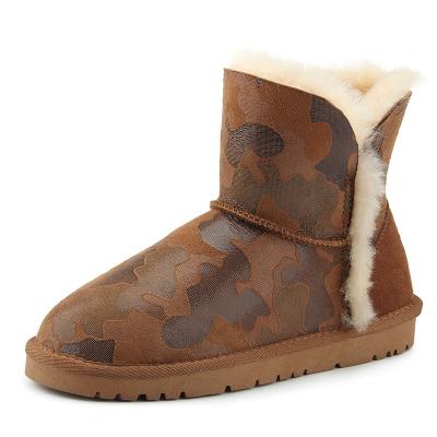 China High Quality Thermal Fashion Face Sheepskin Fur Camouflage Ankle Double Snow Boots For Women for sale