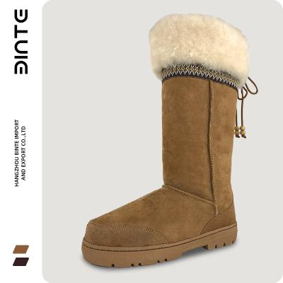 China Fashion Trend Decoration Mid Calf Sheepskin Double Knitted Snow Boots for sale