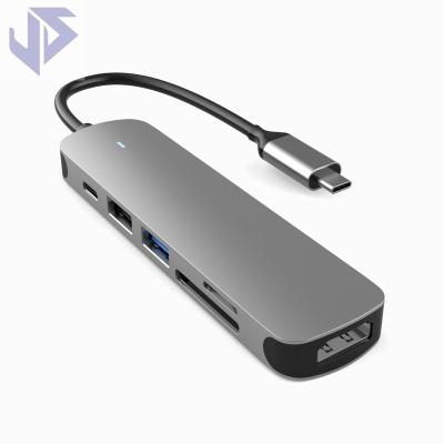 China ABS+Aluminium alloy 6 in 1 docking 3.0 Usb hub type C 3.0 multi ports function sd card multi ports adapter usb multi hub for laptop for sale