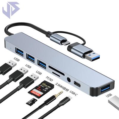 China ABS+Aluminum Alloy JKS 8-in-1 Port Expansion Dock 8 Type C to USB Hub Computer with Hub Multiple USB Ports Portable Docking Station for sale