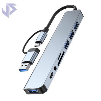 China ABS+Aluminium alloy JKS 8 C expansion dock port type to usb3.0 portable USB ports multiple hub hub portable docking station for sale