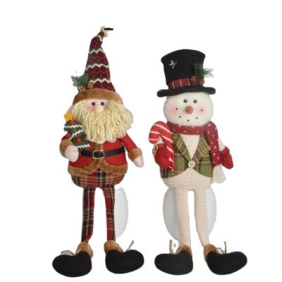 China Wholesale Christmas Santa Claus Ornaments Decors Knitted Toy Cloth 2022 Stuffed Standing Santa and Snowman Plush Dolls for sale