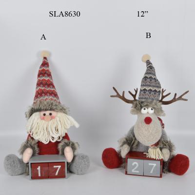 China Home Decoration Office Christmas Stuffed Plush Reindeer Santa Claus With Wooden Calendar for sale