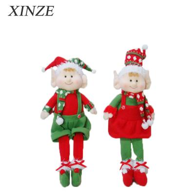 China Plush Cloth Red And Green Christmas Design Soft Sitting Elf Toy for sale