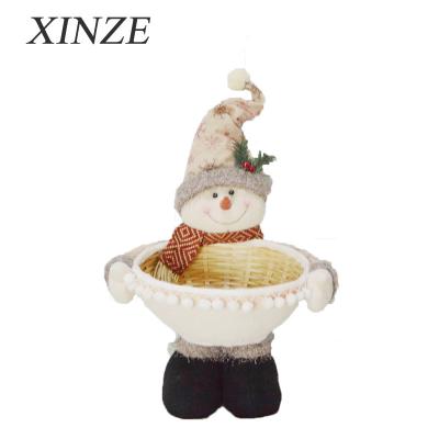 China Handmade Christamas Decoration Christmas Plush Stuffed Snowman With Empty Gift Wicker Baskets Wholesale for sale