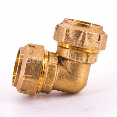 China Connect To PE Pipe System 25mm Brass PE PIPE 90 Degree Elbow Water Compression Fitting for sale