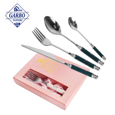 China Workable 4 Pieces Cutlery Sets Portable Mirror Polish Stainless Steel Flatware With Ceramic Handle Knife Fork Spoon Eating Utensils Set for sale