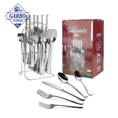 China China Factory Sustainable Restaurant Silver Stainless Steel Cutlery Set Gift Box 20/30PCS Flatware Sets For Wedding With Metal Rack for sale