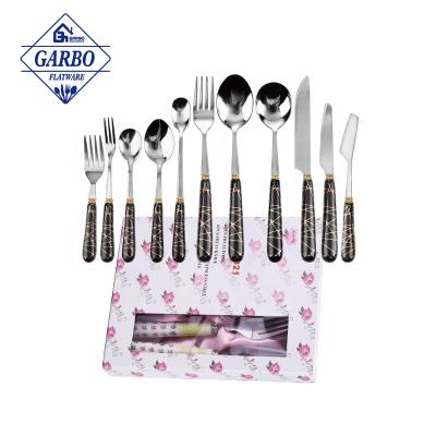 China Viable Manufacturer Hot Selling Silver Cutlery Set With Ceramic Handle Stainless Steel Fork Spoon Knife Set For Wedding Hotel And Party for sale