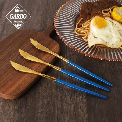 China Viable Small Knife Set Gold Plated GARBO Stock 430 Dinner Blue Knife Set Stainless Steel Steak Knife Handle Reusable Table Utensil for sale