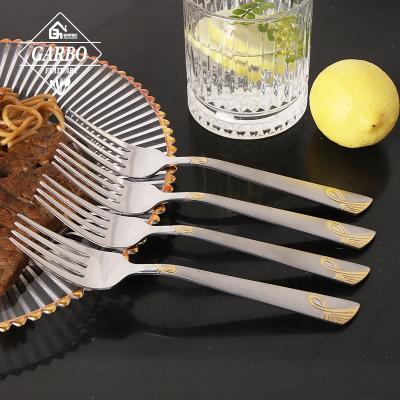 China High Quality Polished 430 Stainless Steel Disposable Dinner Fork Serving Fork With Gift Box Package Handle Table Fork Gold Set for sale