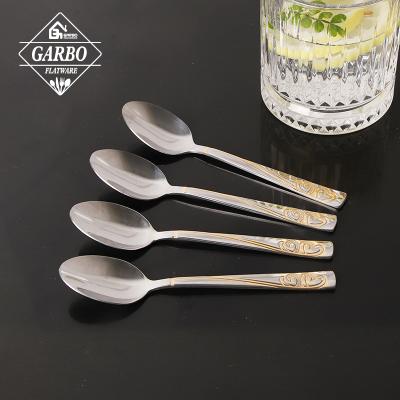 China Viable Luxury Wholesale Gold Plated Stainless Steel Creative Korean Spoon Gold Coffee Cupping Round Spoon Dinner Spoon For Wedding for sale