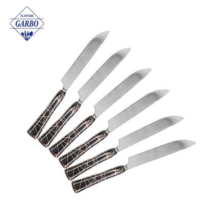 China Durable Black Marble Design Ceramic Handle Flat Dinnerware Set 6pcs Dishwasher Safe 420 Stainless Steel Dinner Knife Set Silver Steak Knife Set for sale