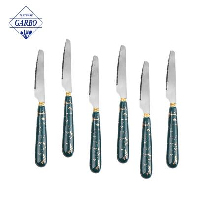 China Middle East Sustainable Sales High Quality Stainless Steel Dinner Knife Household 6 People Table Knife With Green Marble Design Handle for sale