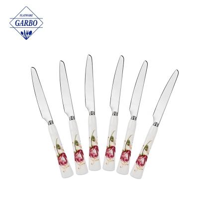 China Viable Classic Stainless Steel Dinner Knife Set With Ceramic Flower Handle Salad Fruit Knife Set Widely Use For Home Kitchen Restaurant for sale