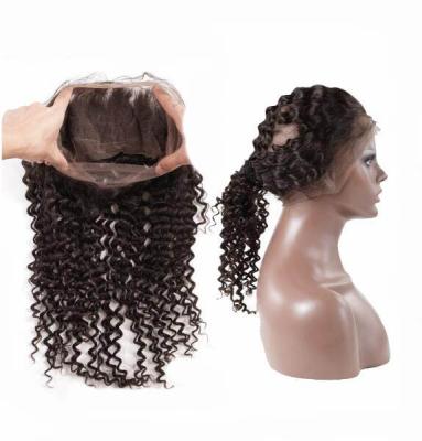 China Full Body Wave Malaysian Deep Wave 360 ​​Lace Frontal Bleached Knots Natural Hair Closure Color Free Shipping for sale