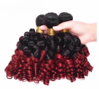 China Straight Brazilian Bouncy Curly Hair Bundles 3Pcs 100% Hair Weaves #1b/Burgundy 8