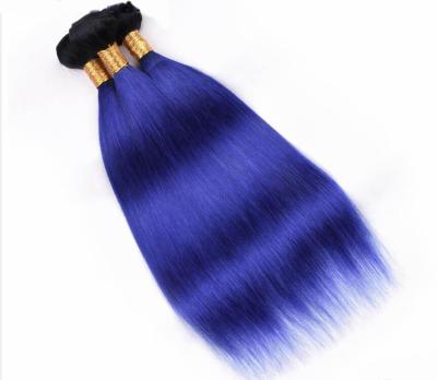 China Straight 3 PCS BLUE Brazilian Straight Human Hair Bundles With Ear To Lace Frontal Remy Hair 13*4 Ear Extension for sale