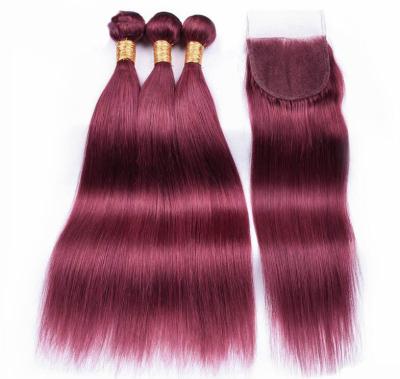 China Straight Red Color 1B 99j Human Hair Extensions 3 Bundles Copper Red Brazilian Hair Weave With Hair Closure for sale