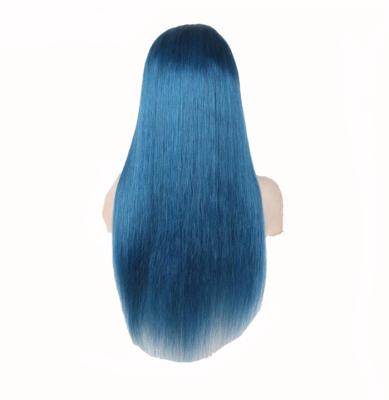 China Brazilian Hair Front Lace Wig Body Wave 9A Silky Straight 130 Density Swiss Lace Wig Mink Brazilian Hair Wig Blue for sale