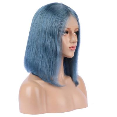 China Short Straight Hair Wig Deep Wave Bob Cut Full Lace Wigs Blue With Baby Hair for sale