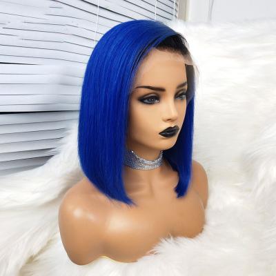 China Short Lace Front Brazilian Human Hair Bobo Style Fashion Blue Wig Deep Wave New Products Wig for sale