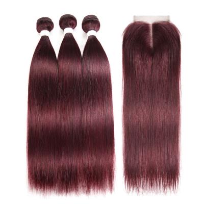 China Deep Wave 99J / Burgundy Red Color Straight Hair Bundles With 4*4 Closure for sale