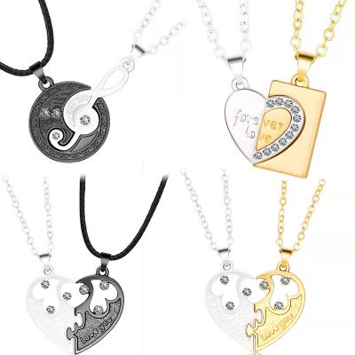 China 2022 Hot Selling Simple Trendy Men's Women's Romantic Jewelry Diamond Heart Pendant Necklace Girlfriend's Set for sale