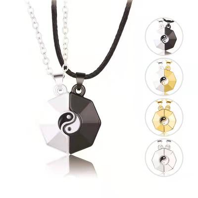 China Romantic Valentine's Day Gifts Puzzle Matching Yin Yang Pendant Necklace Stainless Steel Jewelry Women Necklace Magnet Couple for sale