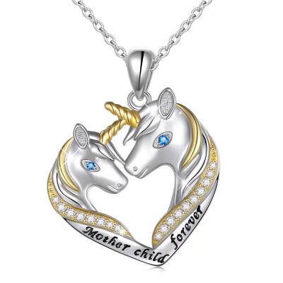 China New Fashion 100 Languages ​​Mother Simple Child Unicorn Pendant Women Pendant Necklace Romantic I Love You for sale