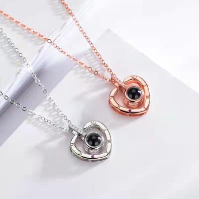 China Wholesale 100 Languages ​​2022 Romantic Memory Pendant Heart I Love You Couple Necklace Silver for sale