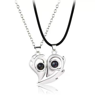 China Customizable Valentine's Day Jewelry Stainless Steel Heart Couples Necklace I Love You Romantic Wholesale Necklace 100 Half Languages for sale