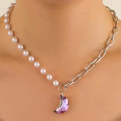 China Custom romantic tahitian freshwater pearl chain clavicle wrap jewelry purple moon women necklace sets for sale