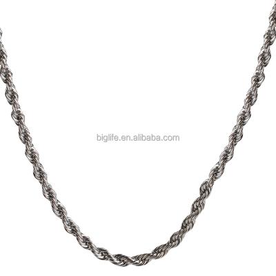 China Jewelry Fashion Silver Rope Link Chain Environmentally Friendly Stainless Steel Twisted Chain Necklace For Women Men for sale