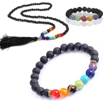 China Charm Round Chakra Healing Yoga Bracelet Balancing Jewelry Lava Stone Braided Beads Bracelets Tiger Eye Green Jade Turquoise Bracelet 7 For Men for sale