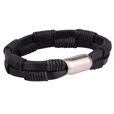 China Brazalete Retro Men Accessories CLASSIC Black Rope Leather Braided Magnet Bracelet For Gift for sale