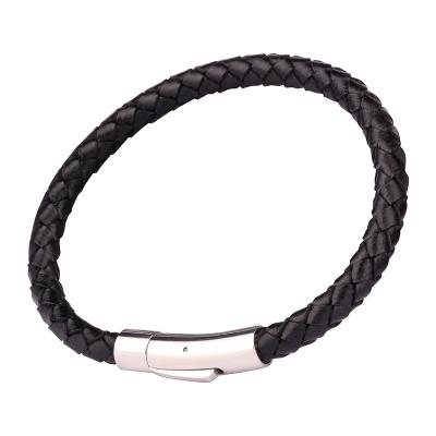 China CLASSIC Hot-selling Braided Magnet Buckle Wrap Couple Stainless Steel Mens Leather Bracelet for sale