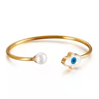 China Never Fade Jewelry Blue Eye Bracelet Turkish Amazon Brazaletes Bestsellers Double Strand Pearl Gold Plated Blue Evil Eye Bracelets Jewelry Women for sale