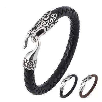 China OEM Environmental Friendly Manufacturer Europe America Fashion Double Layer Braided Bracelet Men's Leather Bracelet Stainless Steel for sale