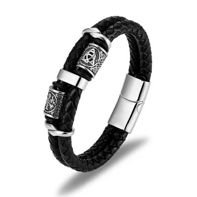 China Wholesale Environmentally Friendly Wholesale High Quality Titanium Steel Men's New Fashion Cuff Black Braided Leather Bracelet for sale