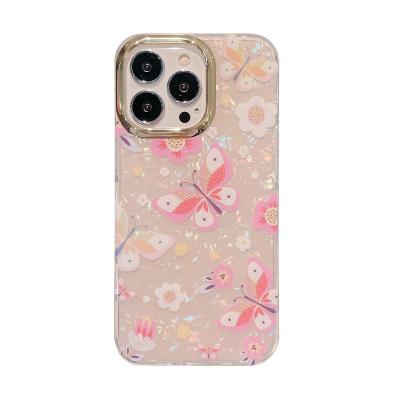 China HQG Flower Butterfly Shockproof Luxury Plated Shockproof Cell Phone Cover For Iphone 14 pro 13 12 max 11 series cell phone cases for sale