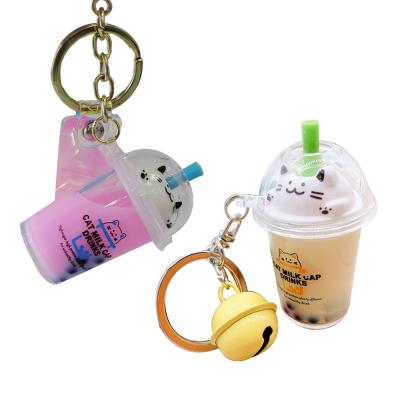 China 2021 New Creative Acrylic Liquid Filled Boba Boba Key Chain Mini Pearl Milk Tea Cup Key Chain for sale