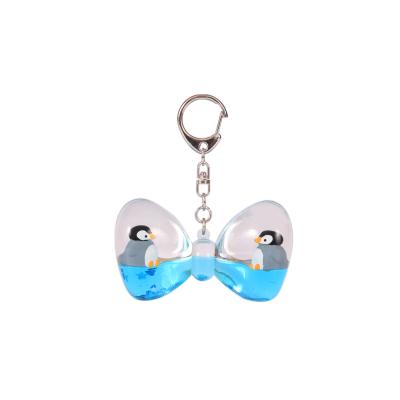 China New Promotion Gift Creative Bow Crystal Shaker Color Plastic Keychain Transparent Custom Key Chain for sale