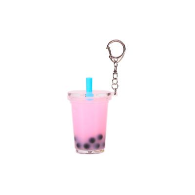 China Creative Super Metal Lanyard Key Ring Liquid Keychain Promotion Gift Tea Cup Key Chain Bubble Milk Tea for sale