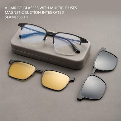 China Family Classic Business Eyeglasses Magnetic Pure Titanium  Aluminum Optical Frame Universal Set Frame for sale