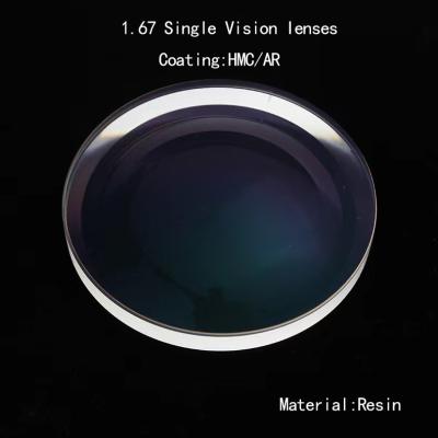 China 1.67 Single Vision Lens HMC AR Coating Ophthalmic Single Vision Lens voor blok EMI Te koop