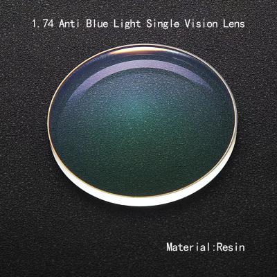 China 1.74 Anti Blue Light AR Coating Ophthalmic Standard Single Vision Lenses for sale