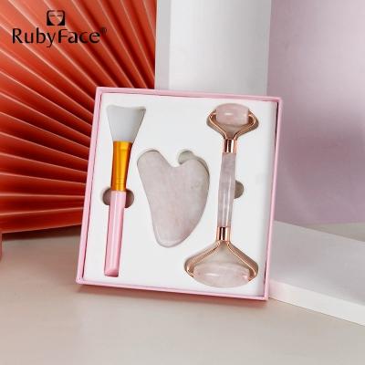 China Face Massage RubyFace Jade Roller Face Massage Roller Jade Guasha Stone Hot Selling Jade Roller Guasha Set for sale